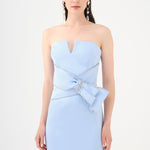 Stone Embroidery Detailed Strapless Collar Long Evening Dress - 9185C