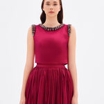 Stone Embroidery Detailed Taffeta Long Evening Dress - 9131C