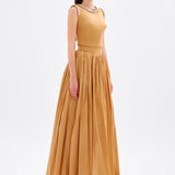 Taş İşleme Detaylı Tafta Uzun Abiye Elbise - 9131C - GOLD