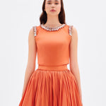 Stone Embroidery Detailed Taffeta Long Evening Dress - 9131C