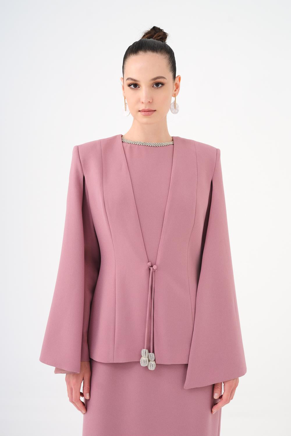 Stone Embroidery Detailed Evening Dress & Jacket Set - 9018C