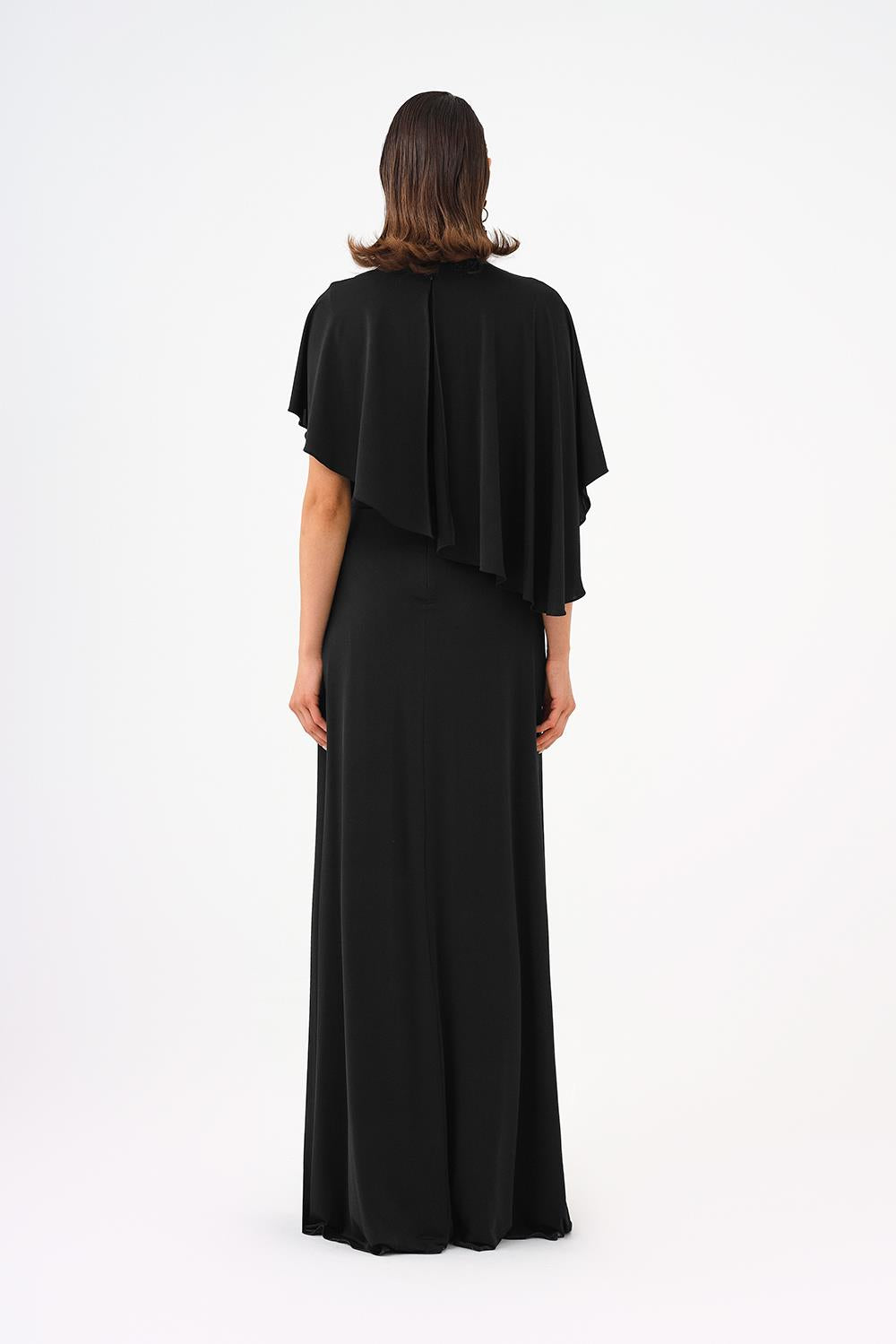Stone Embroidery Detailed Half Sleeve Draped Long Evening Dress - 9023C
