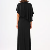 Stone Embroidery Detailed Half Sleeve Draped Long Evening Dress - 9023C
