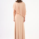 Stone Embroidery Detailed Half Sleeve Draped Long Evening Dress - 9023C