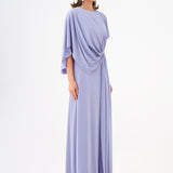 Stone Embroidery Detailed Half Sleeve Draped Long Evening Dress - 9023C
