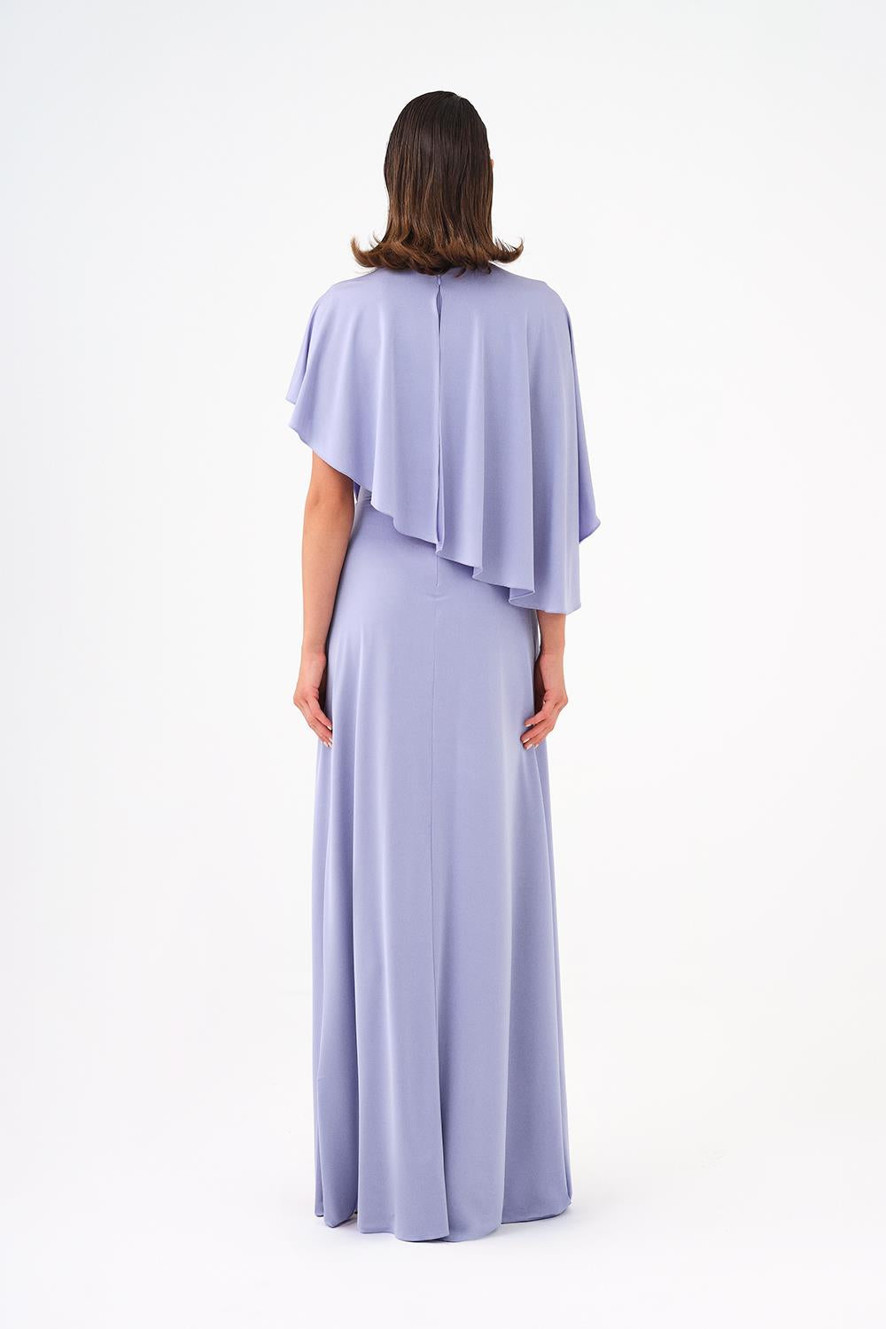 Stone Embroidery Detailed Half Sleeve Draped Long Evening Dress - 9023C