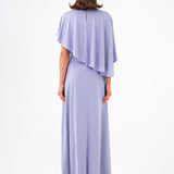 Stone Embroidery Detailed Half Sleeve Draped Long Evening Dress - 9023C