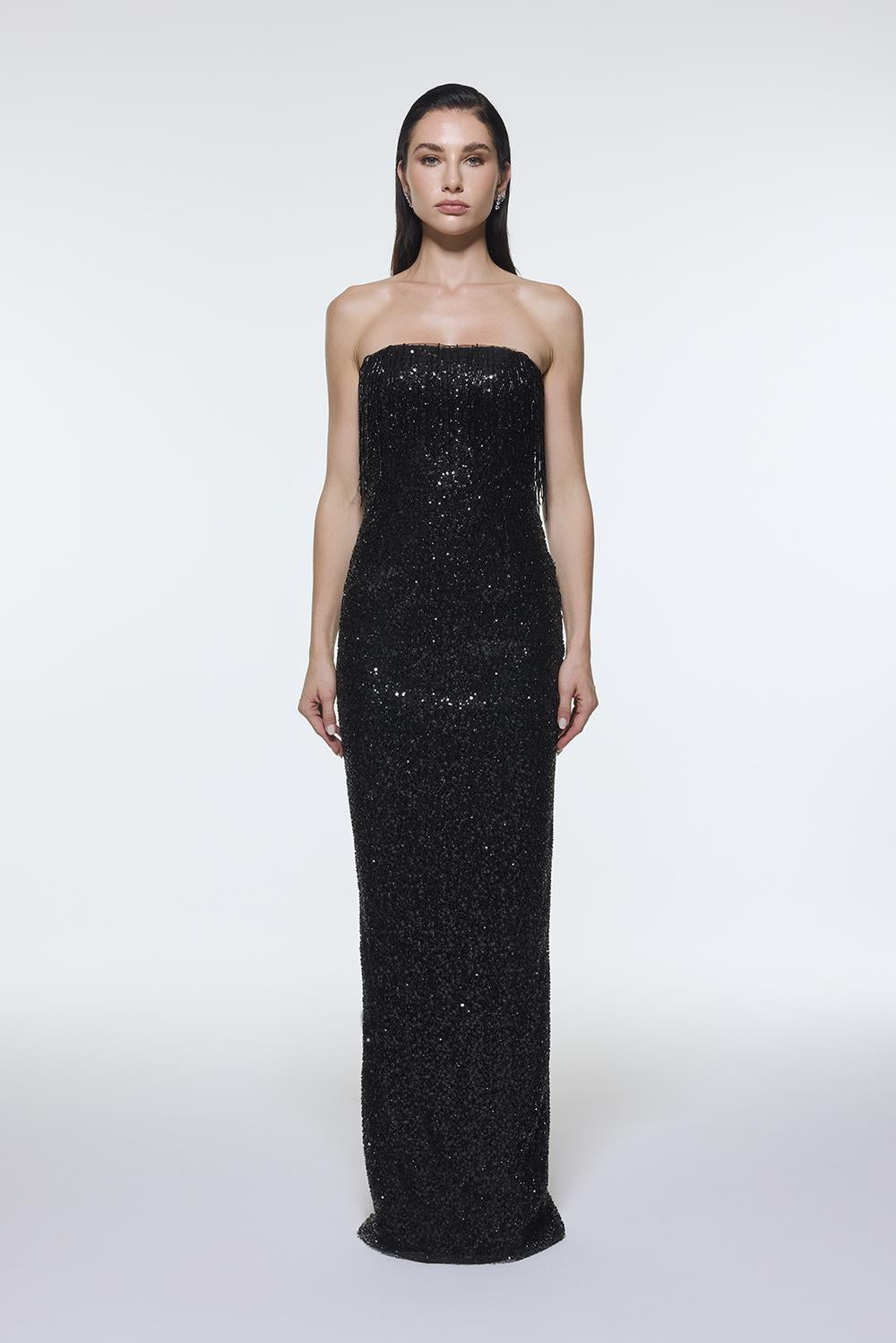 Stone Embroidered Strapless Long Evening Dress - 9202C