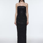 Stone Embroidered Strapless Long Evening Dress - 9202C