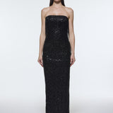 Stone Embroidered Strapless Long Evening Dress - 9202C