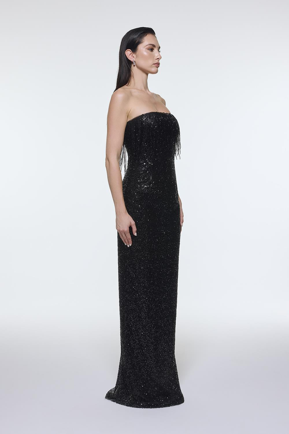 Stone Embroidered Strapless Long Evening Dress - 9202C