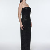 Stone Embroidered Strapless Long Evening Dress - 9202C