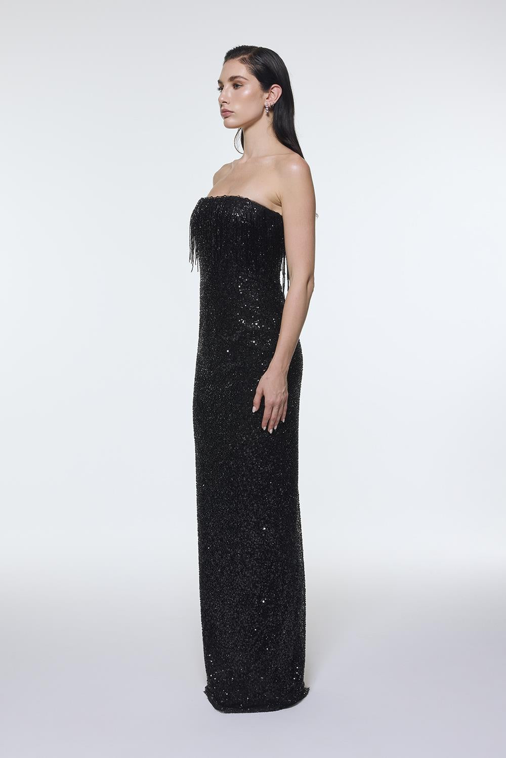 Stone Embroidered Strapless Long Evening Dress - 9202C