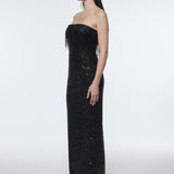 Stone Embroidered Strapless Long Evening Dress - 9202C