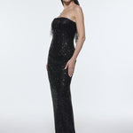 Stone Embroidered Strapless Long Evening Dress - 9202C