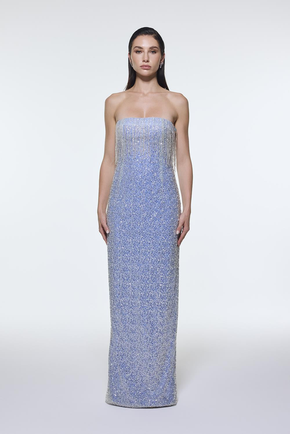 Stone Embroidered Strapless Long Evening Dress - 9202C