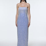 Stone Embroidered Strapless Long Evening Dress - 9202C