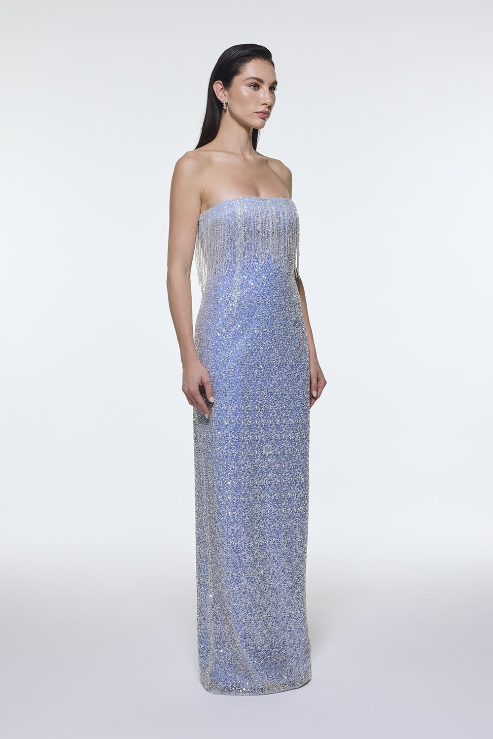 Stone Embroidered Strapless Long Evening Dress - 9202C