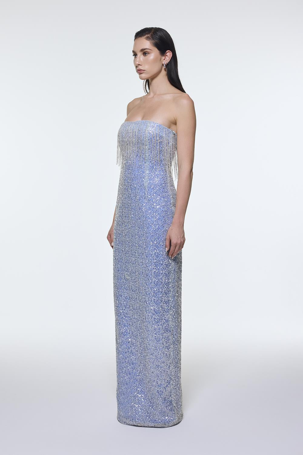Stone Embroidered Strapless Long Evening Dress - 9202C