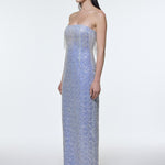 Stone Embroidered Strapless Long Evening Dress - 9202C