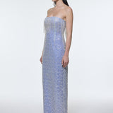 Stone Embroidered Strapless Long Evening Dress - 9202C