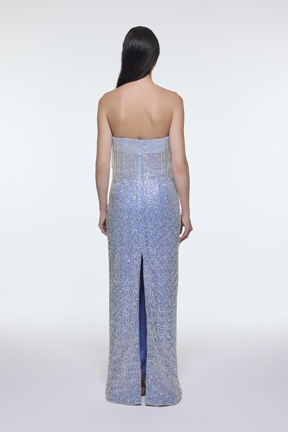 Stone Embroidered Strapless Long Evening Dress - 9202C