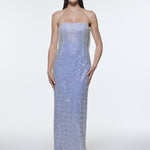 Stone Embroidered Strapless Long Evening Dress - 9202C