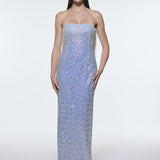 Stone Embroidered Strapless Long Evening Dress - 9202C