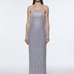 Stone Embroidered Strapless Long Evening Dress - 9202C