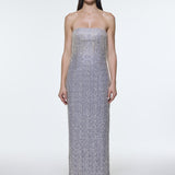 Stone Embroidered Strapless Long Evening Dress - 9202C
