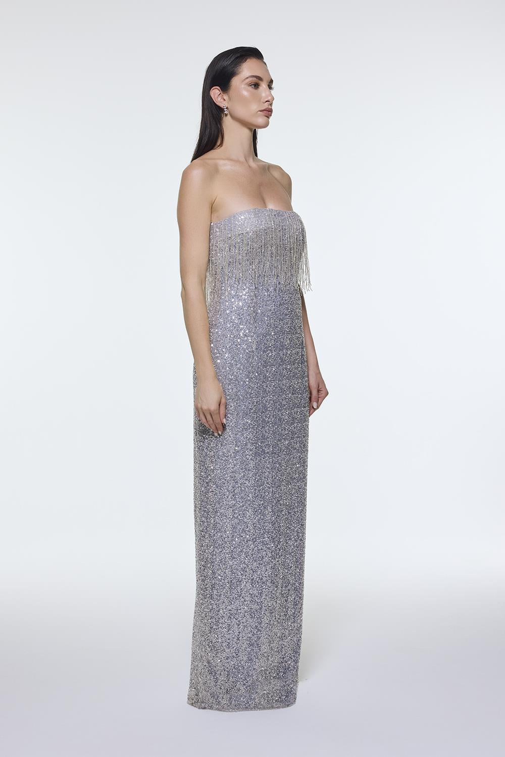 Stone Embroidered Strapless Long Evening Dress - 9202C