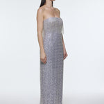 Stone Embroidered Strapless Long Evening Dress - 9202C
