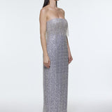 Stone Embroidered Strapless Long Evening Dress - 9202C
