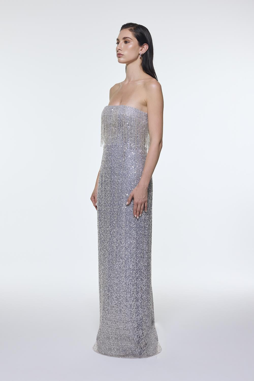 Stone Embroidered Strapless Long Evening Dress - 9202C