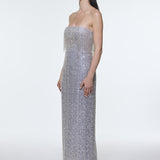 Stone Embroidered Strapless Long Evening Dress - 9202C