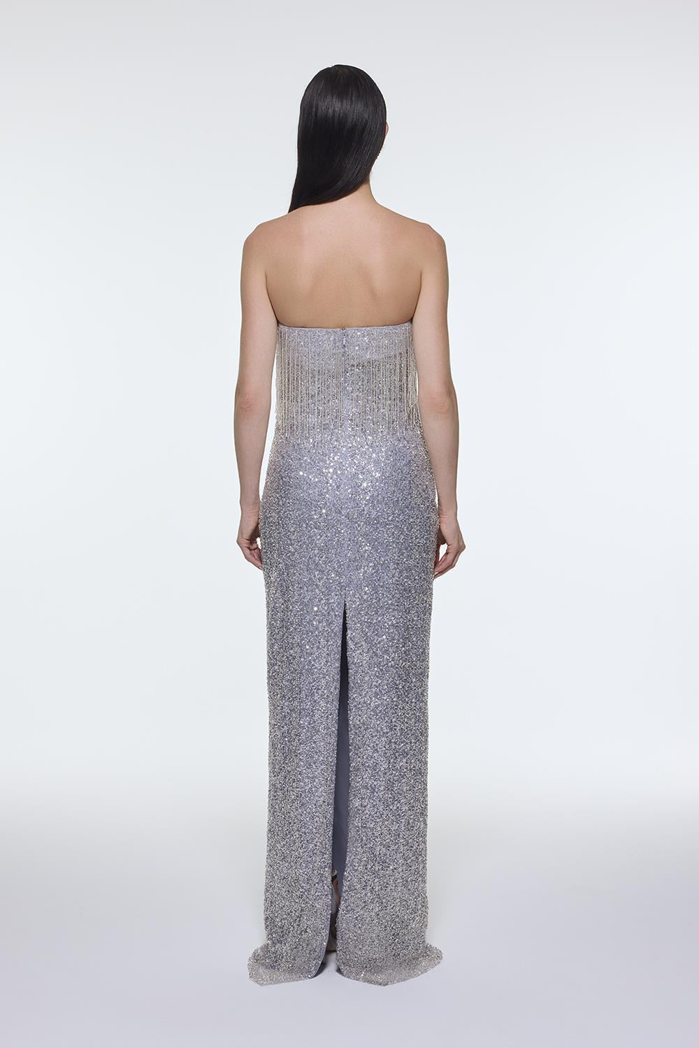 Stone Embroidered Strapless Long Evening Dress - 9202C