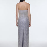 Stone Embroidered Strapless Long Evening Dress - 9202C