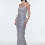 Stone Embroidered Strapless Long Evening Dress - 9202C