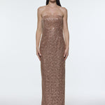 Stone Embroidered Strapless Long Evening Dress - 9202C