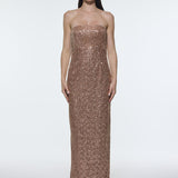 Stone Embroidered Strapless Long Evening Dress - 9202C