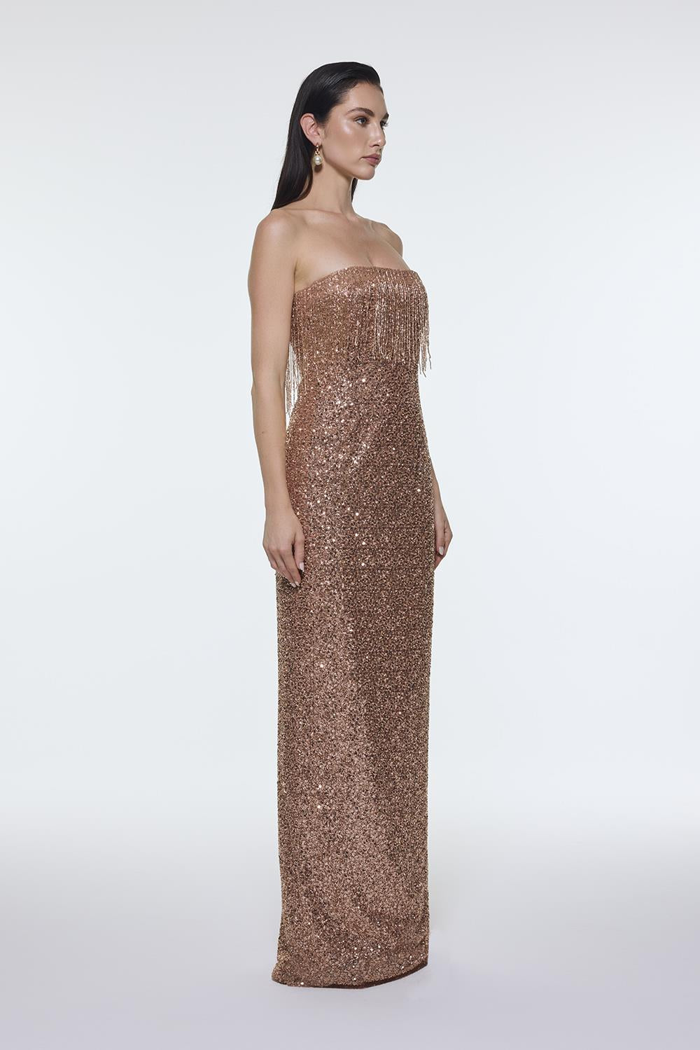 Stone Embroidered Strapless Long Evening Dress - 9202C