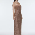 Stone Embroidered Strapless Long Evening Dress - 9202C