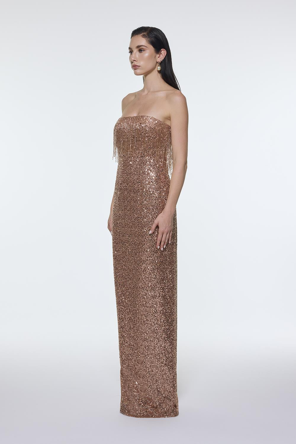 Stone Embroidered Strapless Long Evening Dress - 9202C
