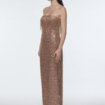 Stone Embroidered Strapless Long Evening Dress - 9202C