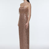 Stone Embroidered Strapless Long Evening Dress - 9202C