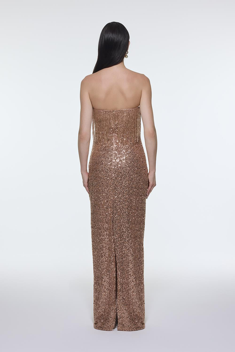 Stone Embroidered Strapless Long Evening Dress - 9202C