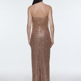 Stone Embroidered Strapless Long Evening Dress - 9202C