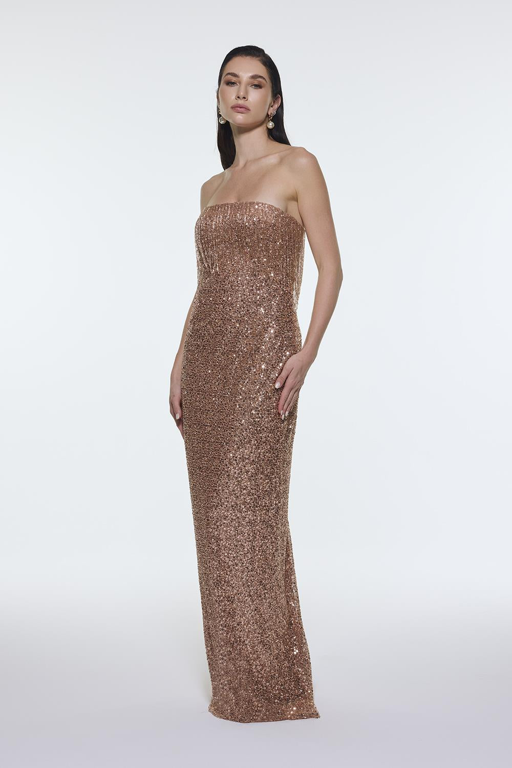 Stone Embroidered Strapless Long Evening Dress - 9202C