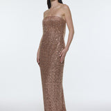 Stone Embroidered Strapless Long Evening Dress - 9202C