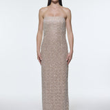 Stone Embroidered Strapless Long Evening Dress - 9202C